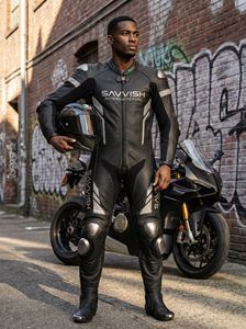 Traje de Carreras de Motos - Equipo de Protección de Cuero de Una Pieza para Hombre, Resistente al Viento y Transpirable - Product Image 5
