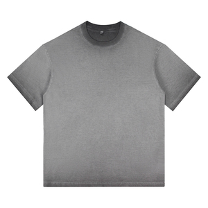 T-shirt en coton épais pour hommes, coupe oversize, personnalisé, uni, délavé, style hip-hop de luxe - Product Image 1