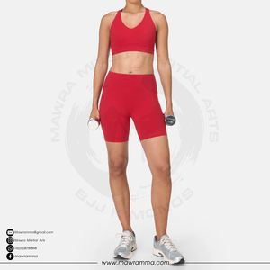 Mawra Pantalones Cortos de Yoga de Cintura Alta para Mujer, Rojos Lisos, Elásticos en Cuatro Direcciones, con Bolsillos, Cintura Elástica, Sin Costuras, Ropa Deportiva, Estilo Biker - Product Image 5