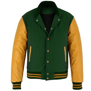 Chaqueta Varsity 2026 OEM Icónica Verde Bosque de Lana con Mangas de Cuero Amarillo para Hombre, Chaqueta de Invierno Calefactable de Alta Calidad y Bajo MOQ - Product Image 3