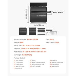 Parafanghi Laterali 24''x24'' per Camion, Coppia Destra e Sinistra, Hardware di Montaggio Incluso, Parti Essenziali per Carrozzeria - Product Image 3