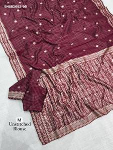 Sari en lin et coton de qualité supérieure avec motifs à carreaux et broderies Zari sur toute la surface et bordure tissée – Pallu Saree pour femme - Product Image 6