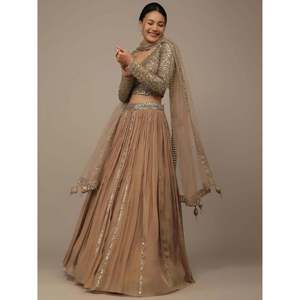 Gorgeous Beige <b>Sequins</b> Georgette <b>Party</b> Wear Lehenga Choli for Women - Product Image 1