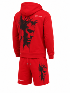 4FORCE <b>Men's</b> Red <b>Hoodie</b> & <b>Shorts</b> <b>Set</b> Fleece Printed Face Design Casual Autumn Wear <b>Men</b> Hoodies & <b>Shorts</b> - Product Image 3