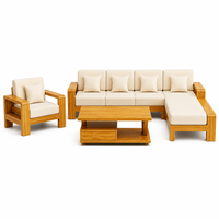 Ensemble de canapé sectionnel en forme de L moderne avec fauteuil d'appoint, table basse en bois massif, revêtement en tissu, dossier rembourré pour salon