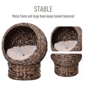 Lit surélevé pour chat tissé à la main avec panier rotatif en osier et coussin moelleux, chaise œuf marron avec support pour animaux de compagnie - Product Image 3