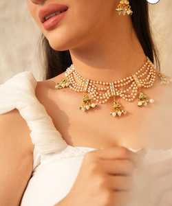 Elegante Juego de Collar con Borlas de Perlas de Imitación Chapadas en Oro para Mujer, Joyería de Boda - Product Image 5