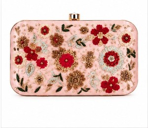 Elegant Pink Embroidered Floral Clutch With <b>Sequins</b> Women's Satin Party <b>Handbag</b> Lock Closure - Product Image 6