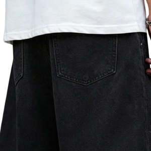 Pantalones Cortos de Mezclilla Negros Estampados para Hombre, Corte Holgado, Algodón, Casuales, Verano, Ropa Urbana, Cómodos, Suaves, Transpirables, Uso Diario, Moda - Product Image 4