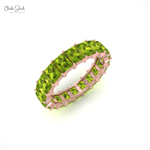 New Arrival Emerald Cut 4X3MM <b>Peridot</b> Eternity Band 14K Solid Gold Gemstone Stackable Band Wedding <b>Jewelry</b> Wholesale Distributor - Product Image 1