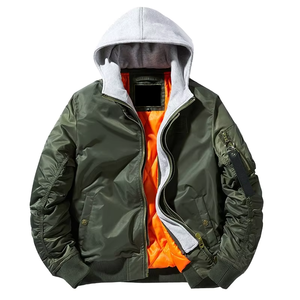 Blouson aviateur homme fin de haute qualité, style décontracté, col montant, avec capuche, vente en gros, logo personnalisé, style hiver pour motos - Product Image 1