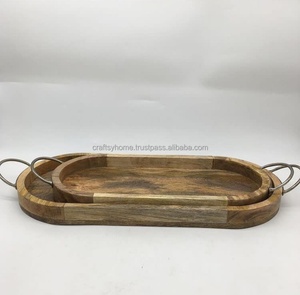 Plateau de service en bois et métal, décoratif, forme personnalisée, qualité supérieure, plat de service durable, plateau de service en bois de longue durée de vie - Product Image 2