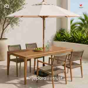 Premium Solid Teak Wood Scandinavian Modern Outdoor Dining Table <b>Umbrella</b> Hole for Home Furniture Garden <b>Patio</b> Resort Restaurant - Product Image 1