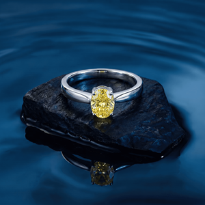 Bague de fiançailles solitaire en diamant jaune de laboratoire, taille ovale, or blanc, bague de promesse minimaliste, bague de mariée, bijoux fins, cadeau - Product Image 4