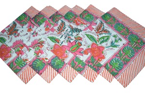 Serviettes de table rectangulaires en coton imprimées à la main, motif floral bleu, linge de table artisanal 80x120cm pour la salle à manger, les mariages et la maison - Product Image 4