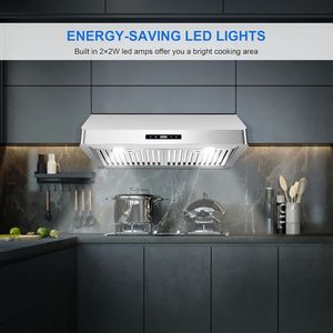 Campana Extractora de Acero Inoxidable de 30 Pulgadas con Control Táctil, Ventilador de Extracción de 600 CFM, 3 Velocidades con Ajustes de Tiempo, Campana Extractora para Mueble de Cocina - Product Image 2