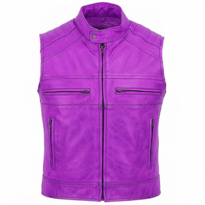 Gilet de moto respirant en cuir véritable pour homme, col montant en V, design imperméable, mode hiver - Product Image 1