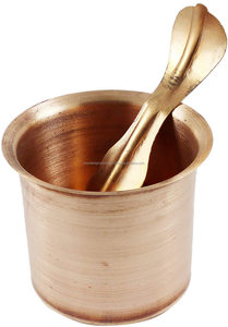 Vaso de Puja de cobre puro con cuchara, vaso de vidrio Hawan para uso en Hawan como olla Ghee y cuchara para verter Ghee en Hawan kundd - Product Image 2