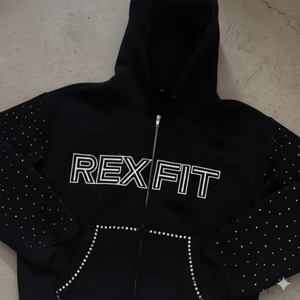 REXFIT SPORTS Sweat à capuche oversize pour homme, style streetwear |   Conception de patch brodé |   Sweat-shirt personnalisé à capuche zippé coupe oversize - Product Image 5