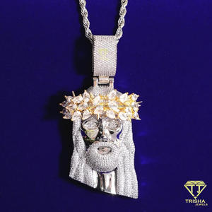 Pendentif Hip Hop personnalisé en forme de tête de Jésus avec design couronne en argent sterling 925 et diamants Moissanite - Product Image 4