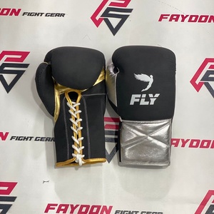 Gants de boxe en cuir de vache véritable, best-sellers, noirs, argentés, dorés, à lacets, pour entraînement de MMA et de boxe, gants de gym. - Product Image 1