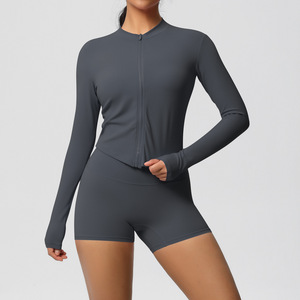 เสื้อแจ็คเก็ตโยคะผู้หญิง คอตั้ง ซิปหน้า แขนยาว ทรงเข้ารูป แห้งเร็ว เหมาะสำหรับวิ่งและออกกำลังกาย ซับเหงื่อได้ดี - Product Image 5