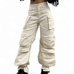 Women <b>Cargo</b> Pants High Quality Breathable Flat Front Multi Pocket Belt Casual Street Style <b>White</b> Jeans Tooling Pants Loose Fit - Product Image 2