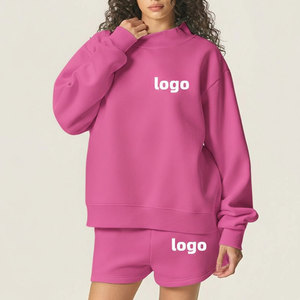 Conjunto de Dos Piezas de Sudadera y Pantalones Cortos Casuales para Mujer con Logotipo Personalizado, Cuello Redondo, Alta Calidad, 100% Algodón, Impermeable y Ecológico - Product Image 1