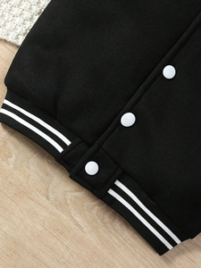 Veste universitaire noire et blanche avec lettre A brodée, style preppy, col rabattu, fermeture boutonnée, vêtement d'automne unisexe, coupe classique - Product Image 3
