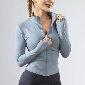 Chaquetas de yoga y fitness transpirables de invierno con cremallera, de secado rápido, para mujer, tallas grandes, ropa deportiva, para equitación, con logo frontal, OEM ODM - Product Image 1