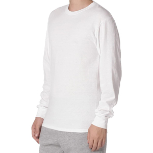 Camiseta de Manga Larga Blanca para Hombre, Cuello Redondo, 100% Algodón, Corte Regular, Color Sólido, Estilo Casual, Tejido Jersey - Product Image 2