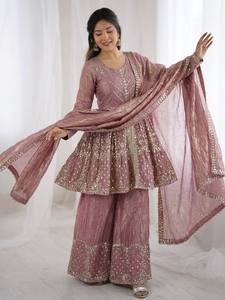 Designer Peplum <b>Kurta</b> Sharara Set with Dupatta | Heavy Embroidery Ethnic Wear Suit for Women | Festive Wedding Party Outfit - Product Image 4