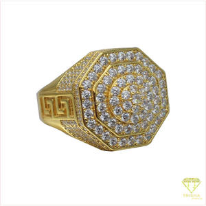 Anillo de sello octogonal de lujo de plata de ley 925 con diamante cultivado en laboratorio y engaste completo de piedras para compradores mayoristas de joyería - Product Image 3