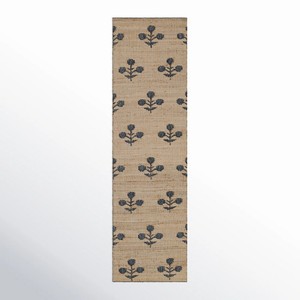 Tapis de couloir en jute à motif floral, tissage plat, style transitionnel, beige avec motif bleu marine, décoration intérieure - Product Image 5