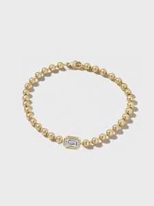 2 Ct Emerald Cut Lab Grown Diamond <b>Bracelets</b> Bezel Set Solitaire 2.5 mm Ball Bead Chain Statement Jewelry Wholesale 14k 18k Gold - Product Image 5