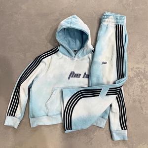 Conjunto de Sudadera y Pantalones Deportivos Personalizados con Rayas, Estilo Streetwear, Efecto Deslavado, Sudadera con Capucha y Pantalones Deportivos con Rayas, Lavado Ácido, Unisex - Product Image 2