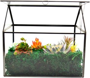 Nouveau terrarium en verre en forme de maison géométrique, mini serre d'intérieur avec couvercle pivotant pour plantes succulentes, pot de table pour la maison et le jardin - Product Image 1