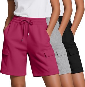 Women's Shorts Solid Color Cargo Shorts Mid Waist <b>Drawstring</b> Elastic Pockets Casual Knitted Breathable Regular Fit Summer Wear - Product Image 6