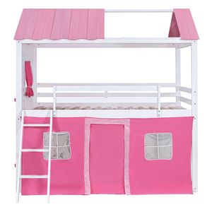 Elegante Letto a Castello in Legno Rosa e Bianco con Finestre e Tenda per Bambini - Product Image 3