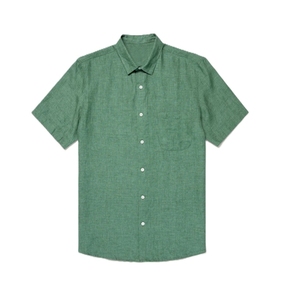 Chemise décontractée pour homme à manches courtes en lin et coton personnalisable, de haute qualité, couleur unie, col rabattu, respirante, idéale pour l'été - Product Image 2