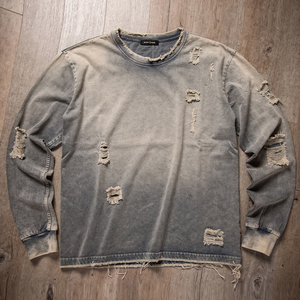 T-shirt Homme Oversize en Denim Tissé Délavé et Vieilli, Polyester/Coton, Écologique, Style Urbain, Séchage Rapide - Product Image 1