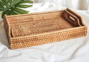 Bandeja Geométrica de Ratán Hecha a Mano, Color Natural, Organizador de Servicio, Adorno Decorativo para Mesa, Decoración Contemporánea para el Hogar y Eventos - Product Image 5