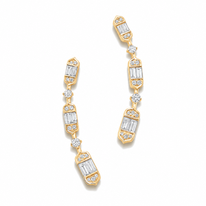 ต่างหูห่วงเพชรทรงบาแกตต์และทรงกลม เพชรเลี้ยงในห้องปฏิบัติการ ทองคำ 14K สีเหลือง - Product Image 1