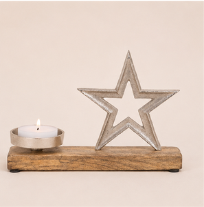 Handmade Christmas Candle Holder Elegant Aluminum Star Design With Sustainable Mango Wood Base <b>Festive</b> Table <b>Top</b> Centerpieces - Product Image 3