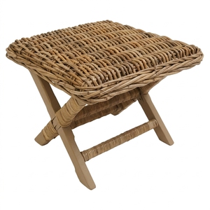 New Modern Minimalist Folding <b>Garden</b> Chairs Teak Wood Woven Rattan Outdoor <b>Stool</b> Footrest Portable Patio Home Furniture Box - Product Image 1