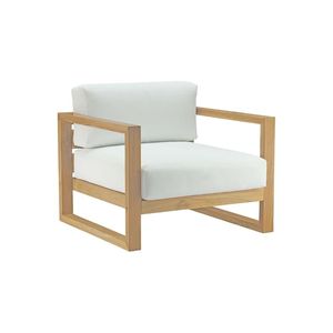 Sillón de Exterior Minimalista de Madera Daro con Cojín Blanco, Sofá de Jardín de Una Plaza, Muebles de Patio Duraderos - Product Image 4