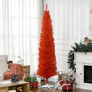 Albero di Natale Rosso Decorato da 2,1 m con 499 Rami Realistici e Base in Plastica, Albero di Natale a Forma di Matita - Product Image 2
