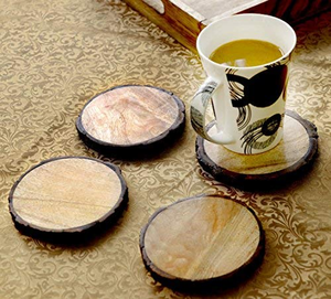Ensemble de sous-verres ronds en bois tendance, décoration classique pour la maison, écologiques, 4x4 pouces avec une épaisseur de 4 mm et un support pour sous-verres - Product Image 3