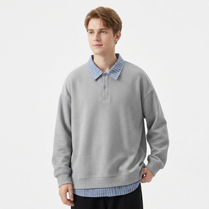 Sweat-shirt à col rond pour homme, gris clair, 100% coton, coupe classique, tricoté, respirant, en molleton, pour l'hiver - Product Image 4