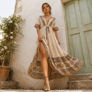 <b>Boho</b> Ethnic Print <b>Dress</b> Women Viscose Woven Breathable Anti-pilling <b>Summer</b> Maxi <b>Dress</b> - Product Image 4